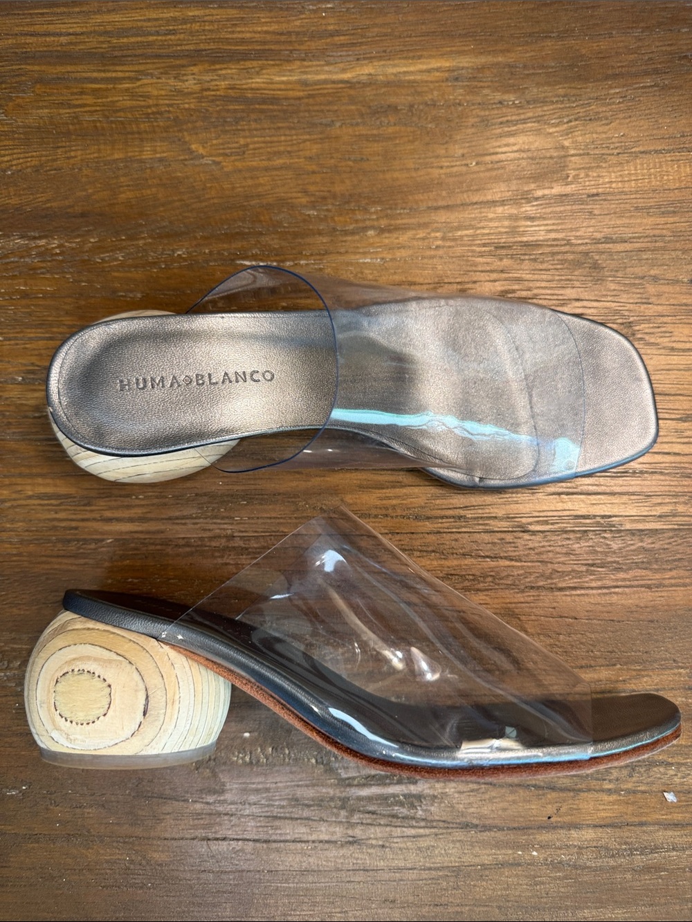 Huma Blanco Clear Turned Wood Heeded Slide Sandal